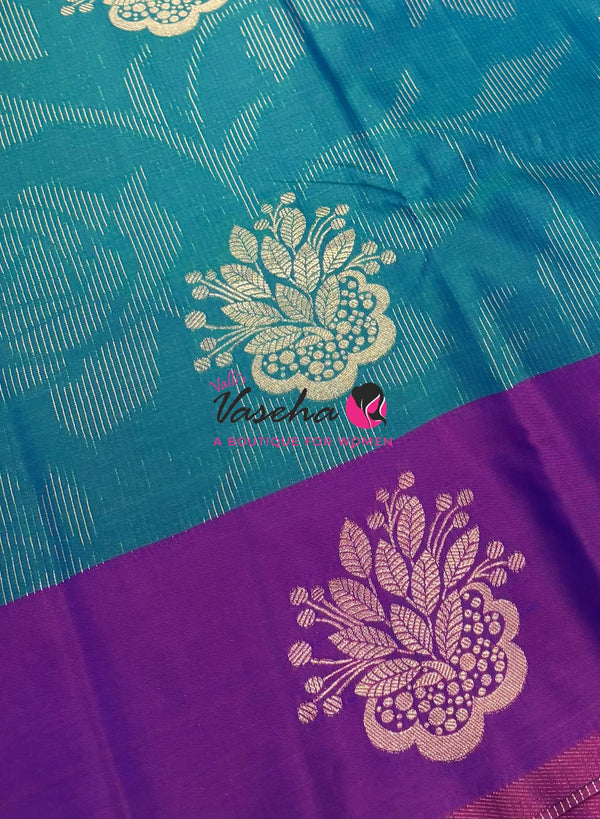 Semi Soft Silk - Peacock Blue With Purple  - VVSSS039