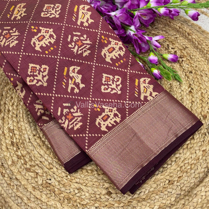 Semi Tussar Silk Saree - Ikkat / Pochampally Design - Maroon Shade - VVSTS034