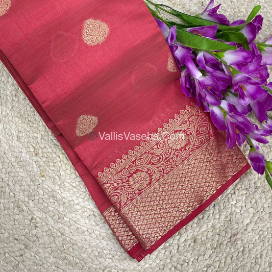 Semi Tussar Silk - Grand Pallu  - Red Shade - VVSTS041