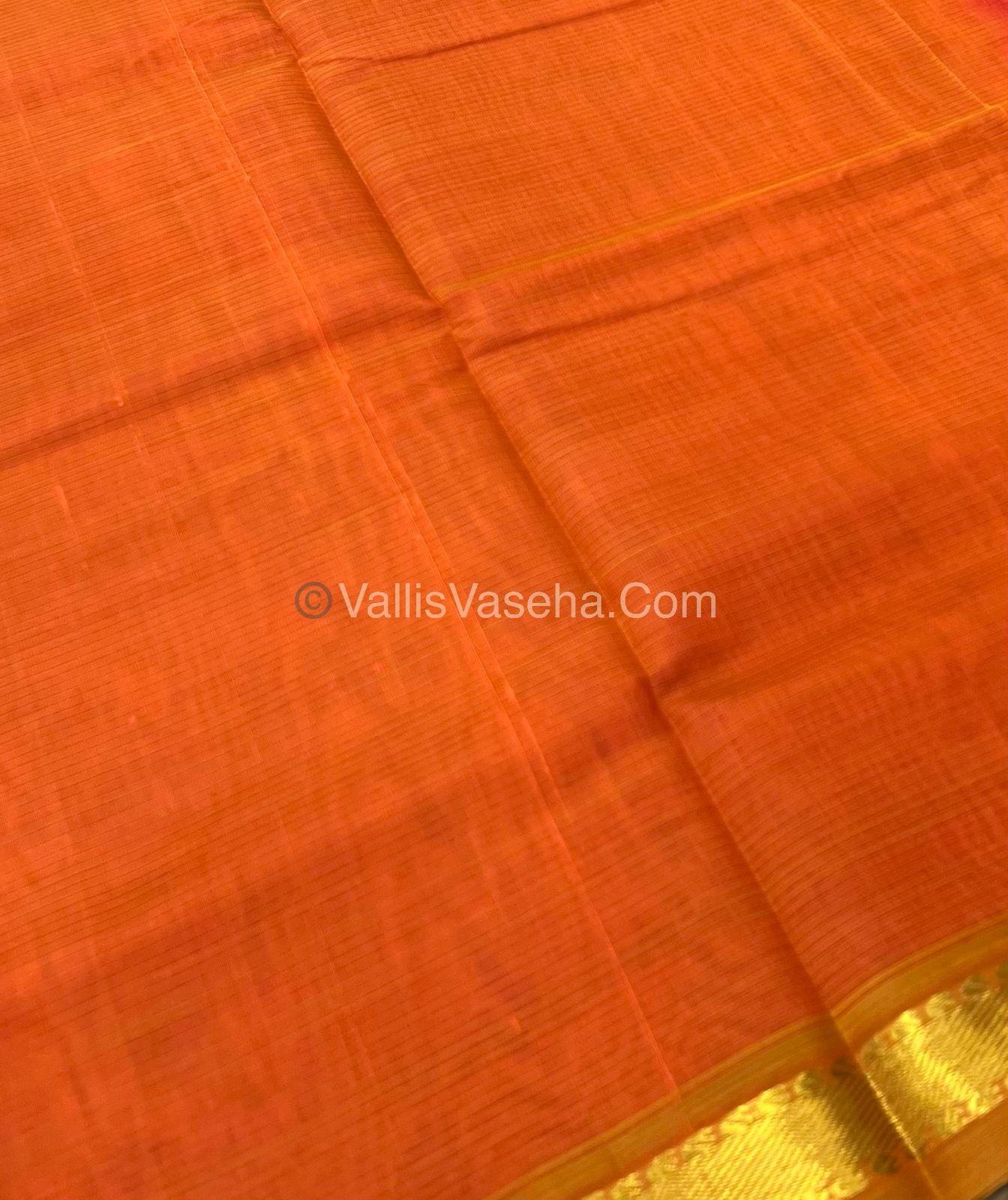 Pure Silk Cotton Sarees - Peachish Pink With Orange - VVPSC003