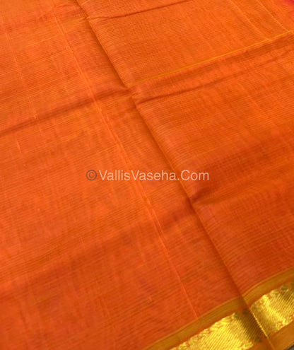 Pure Silk Cotton Sarees - Peachish Pink With Orange - VVPSC003