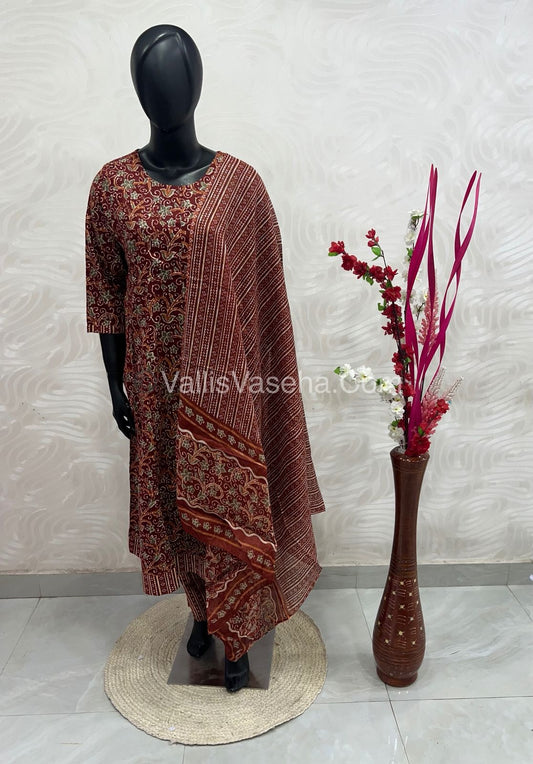 Ready Made - Anarkali - Salwar, Kameez & Duppatta(3pc)- Printed Cotton - VVAS005