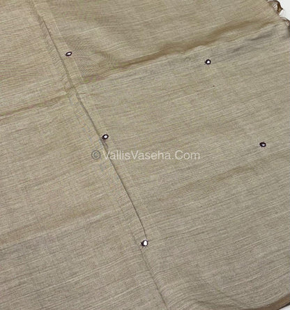 Poly Silk Mixed Cotton - Mirror Work Embroidery - Chiku with Brown - VVPCM001