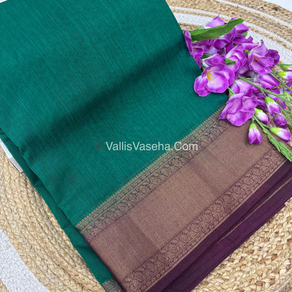 Bamboo Silk Saree- Green with wine Shade  - VVBSS012