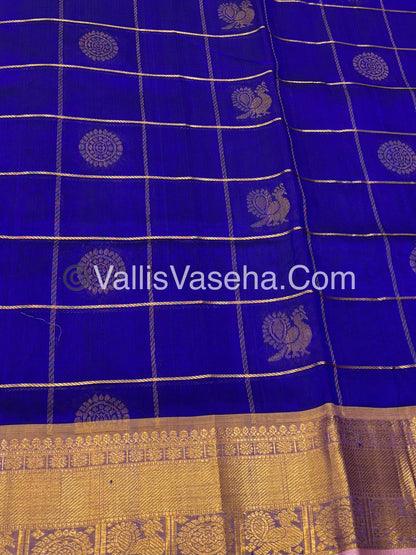 Pure Silk Cotton Saree - Mayil & Chakkaram Design - Shade of  Blue With Pinkish Peach Shade - VVMC001