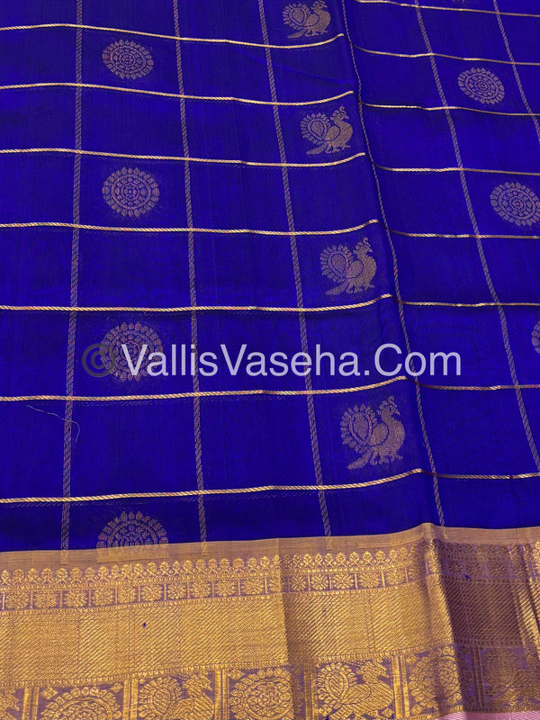 Pure Silk Cotton Saree - Mayil & Chakkaram Design - Shade of  Blue With Pinkish Peach Shade - VVMC001
