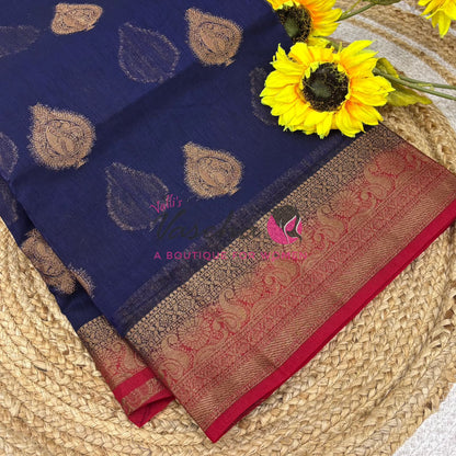 Bamboo Silk Saree- Blue with Red Shade - VVBSS013