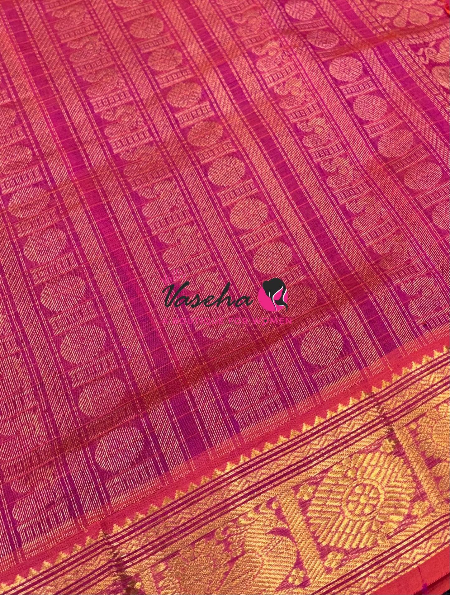 Pure Silk Cotton Saree -  Blue  With Pink - Lakshadeepam Design - VVPLD001