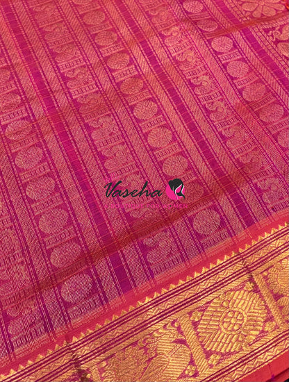 Pure Silk Cotton Saree -  Blue  With Pink - Lakshadeepam Design - VVPLD001