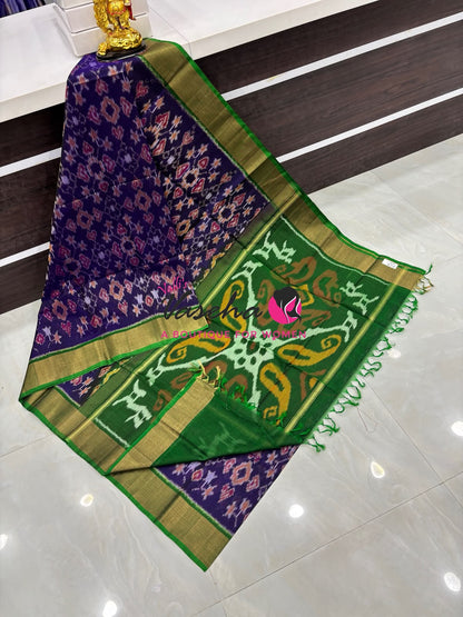 Pochampally Silk Cotton Saree - Purple &  Green Shade - VVPPS001