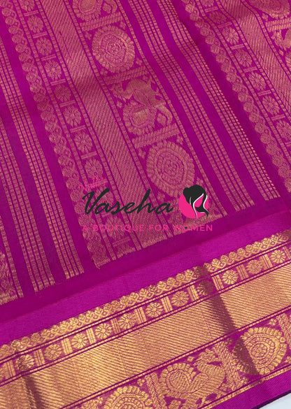 Pure Silk Cotton Saree - Mayil & Chakkaram Design - Blue With Pink Shade - VVMC001
