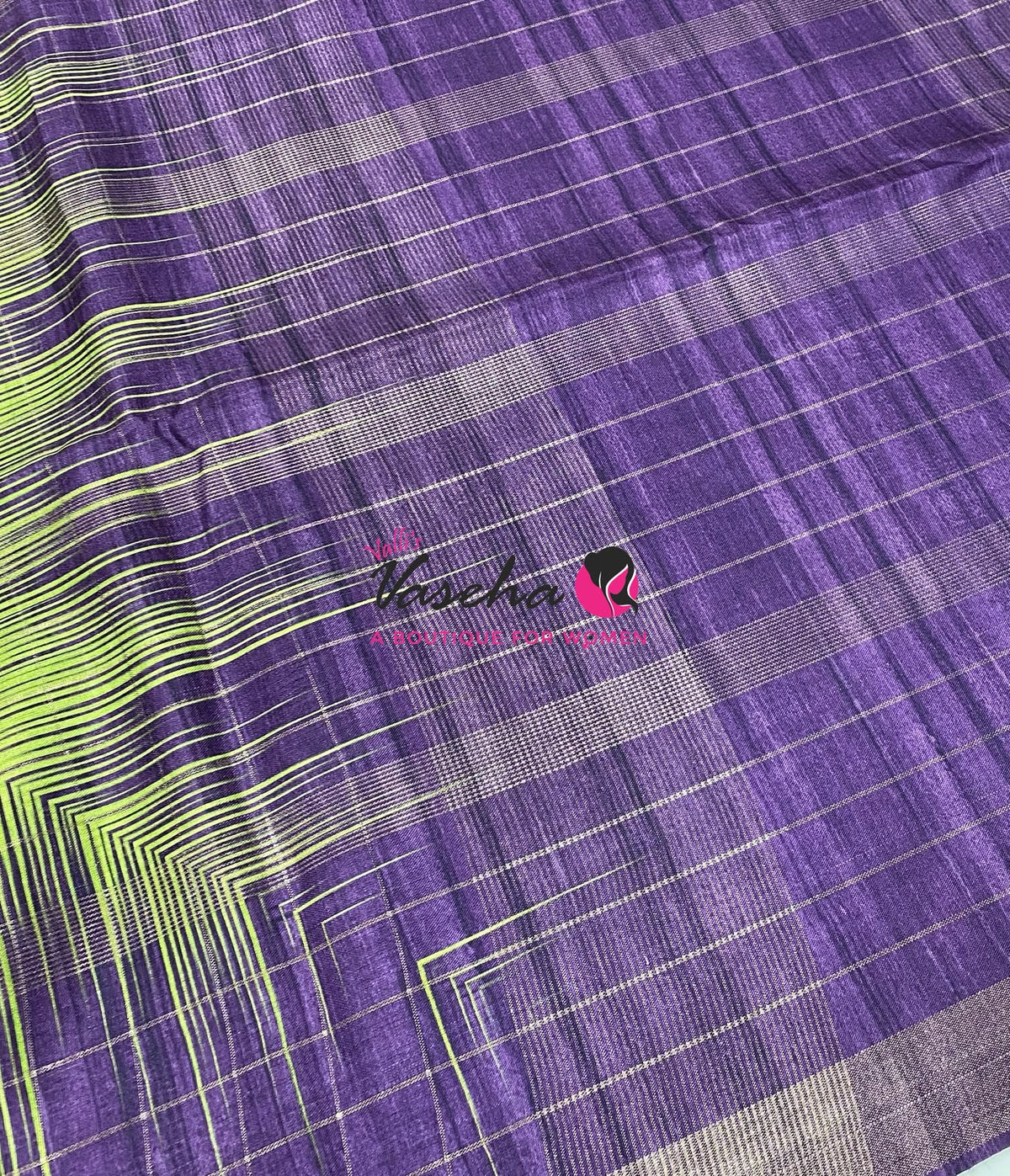 Semi Art Tussar Silk  / Art Silk - Green & Purple - VVATS007