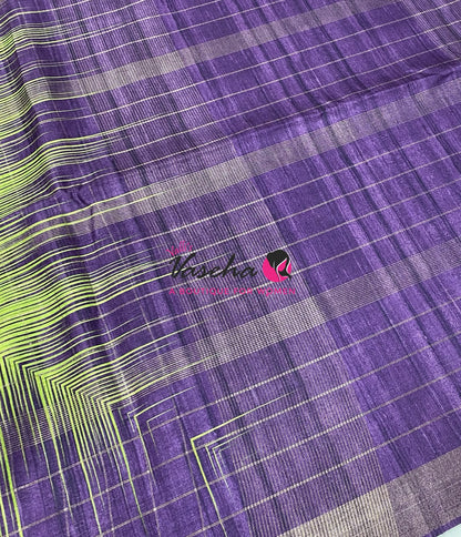 Semi Art Tussar Silk  / Art Silk - Green & Purple - VVATS007