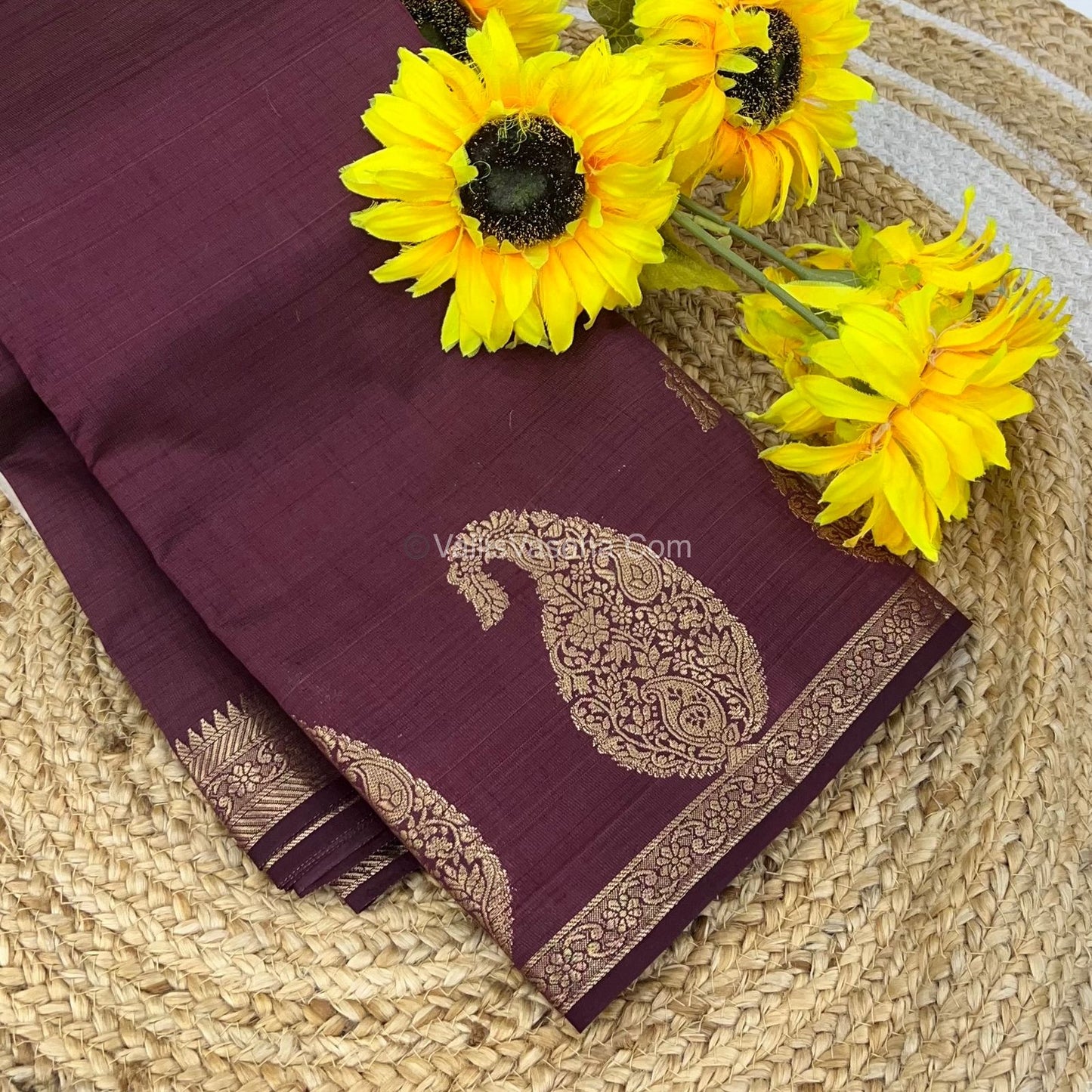 Semi Tussar Silk - Small Mango - Dark  Wine  Shade - VVSTS002