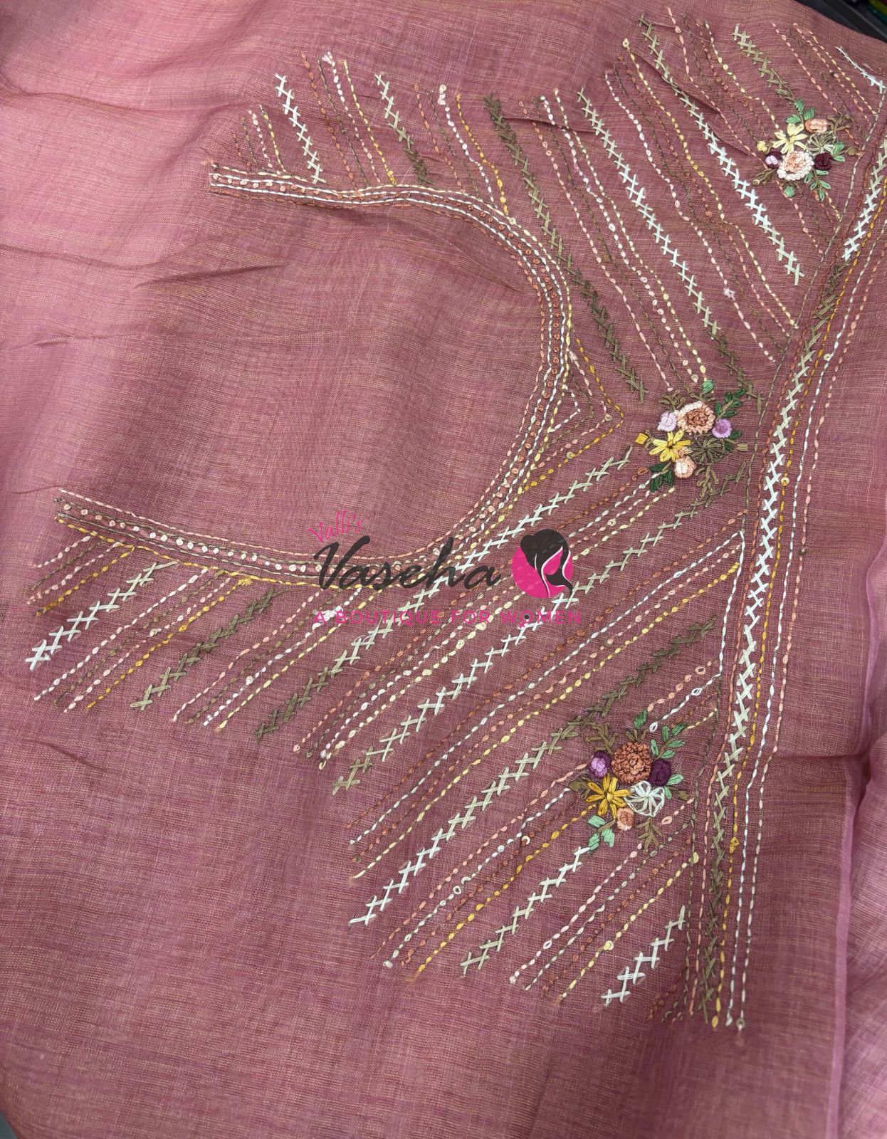 French Knot - Linen Tissue Saree - Pink Shade - VVLFN018