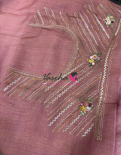 French Knot - Linen Tissue Saree - Pink Shade - VVLFN018