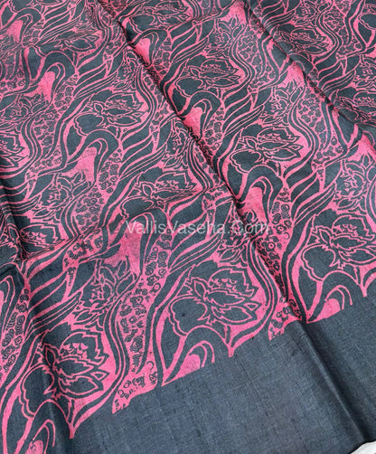 Pure Tussar Silk - Black With Pink Shade - VVPTS001