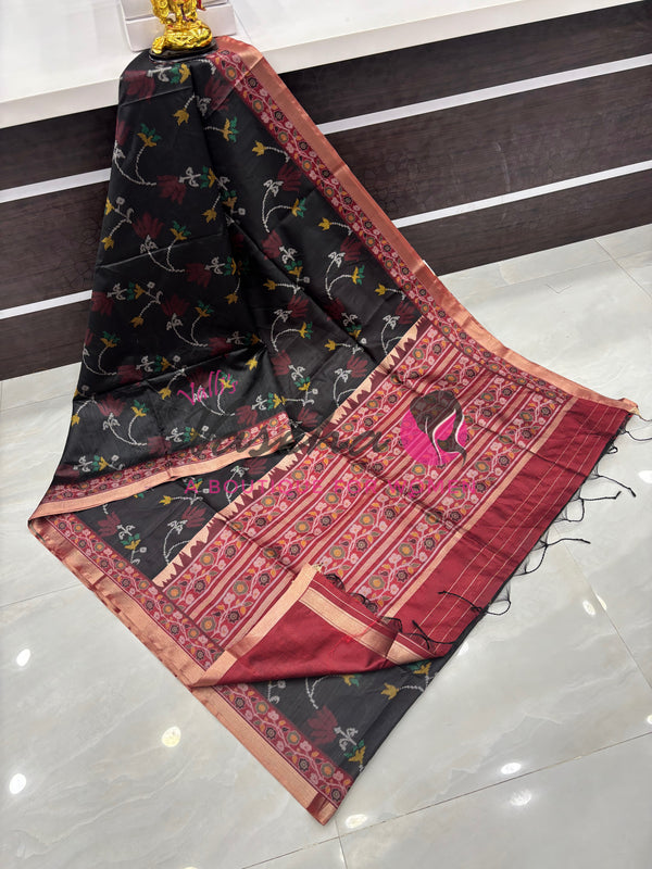 Semi Raw Silk - Black With Maroon Shade - VVRS009