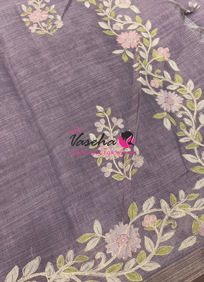 Linen Tissue Saree - Lavender Shade - VVLTS002