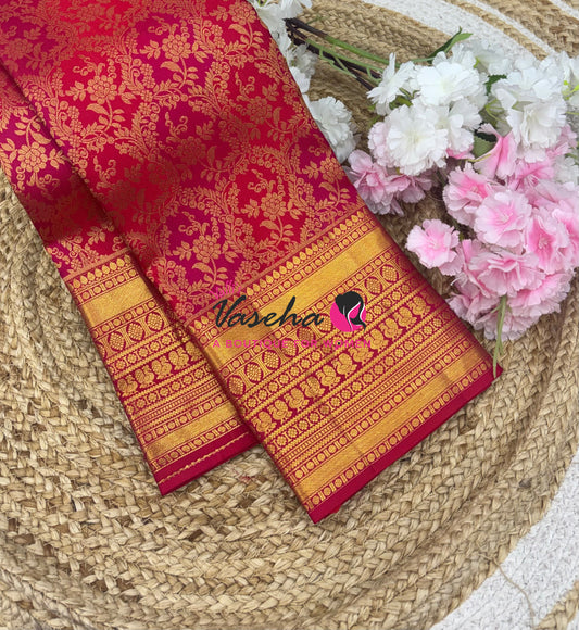 Pure Bridal Kanchipuram Silk Saree - Pink & Red Combo - VVPS092