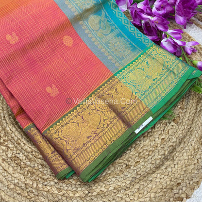 Pure Silk Cotton Saree - Vairavoosi checks - Mayil & Chakkaram - VVMCV002