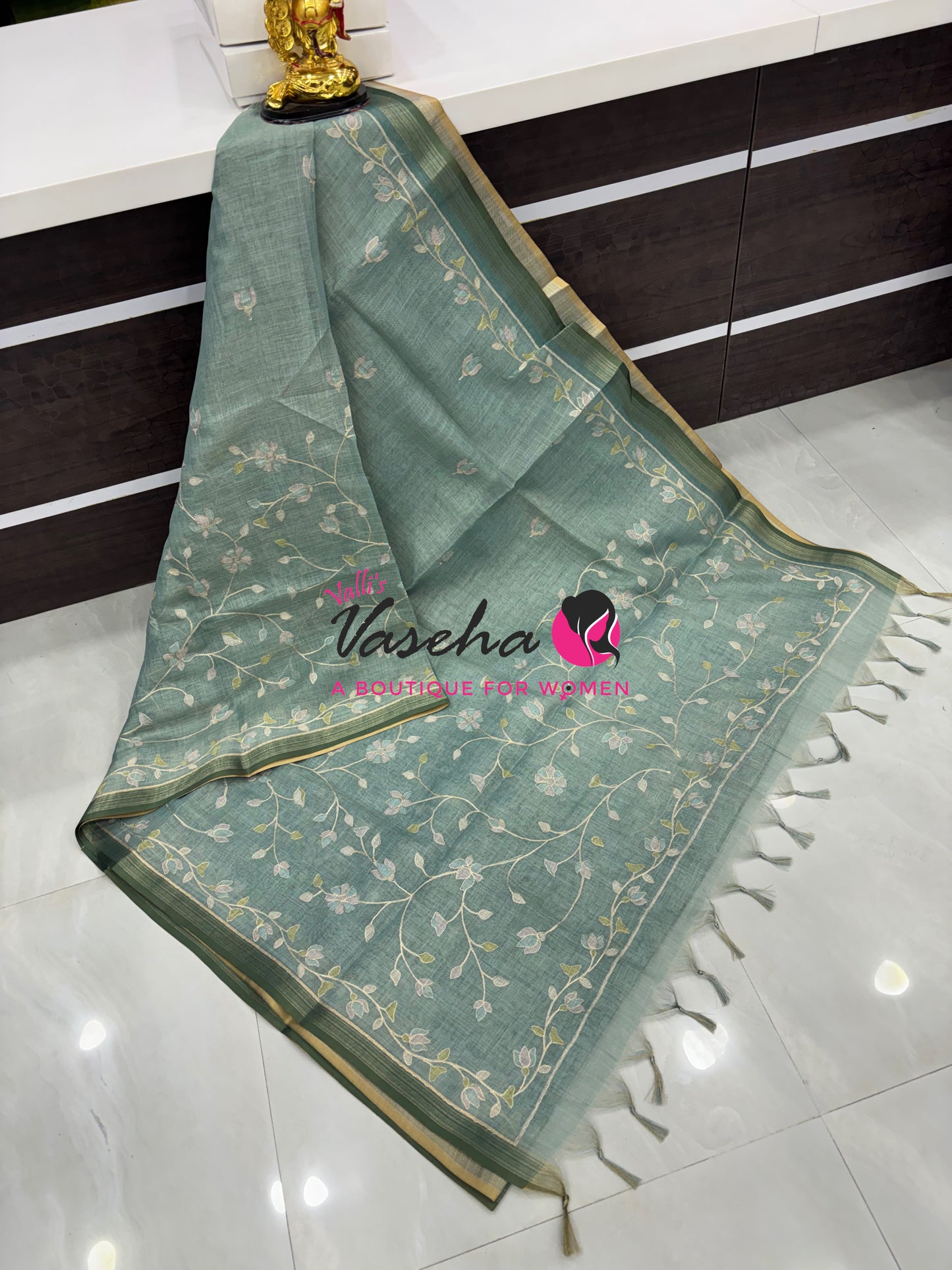 Linen Tissue Saree - Blue Shade - VVLTS003