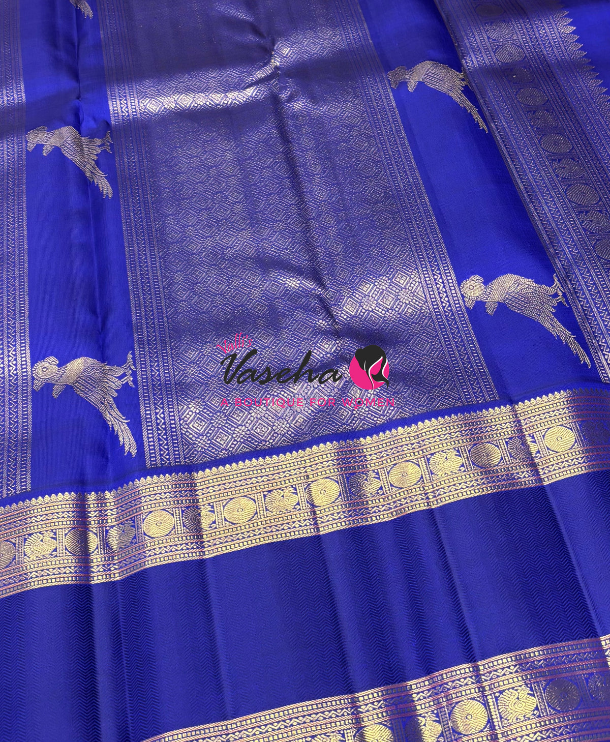 Pure Handloom Korvai Kanchipuram Silk Saree - 100% Pure Zari - Pink With Blue Combo - VVPS103