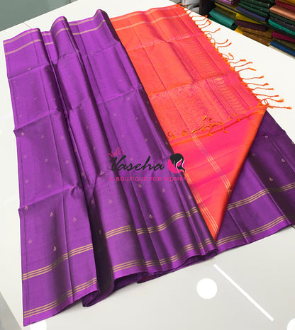 Pure Soft Silk Saree  - Purple & Peach Combo - VVPSS141
