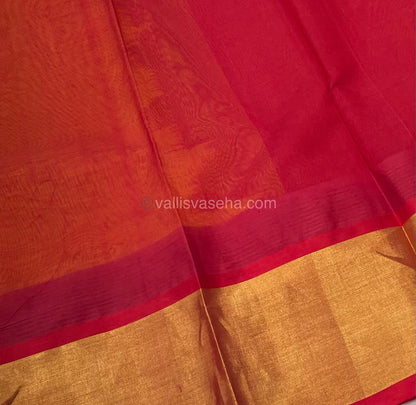 Pure Korvai Silk Cotton Saree - Yellow with Red Combo - Temple border - VVKSC001