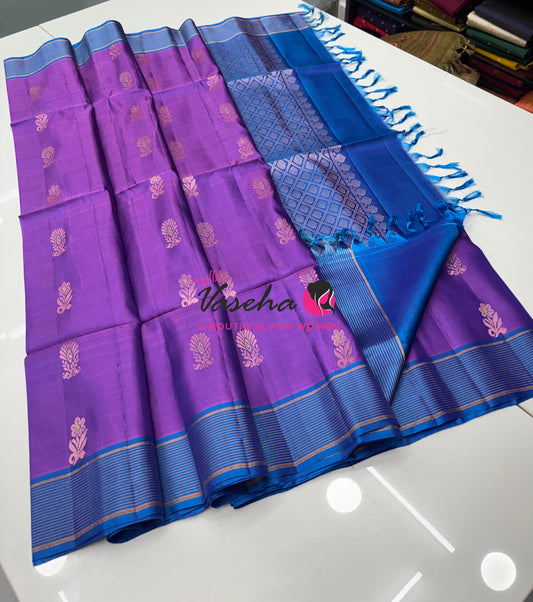 Half Mixed  Soft Silk Saree - (1.75 warp) Lavender & Blue - VVPSS090