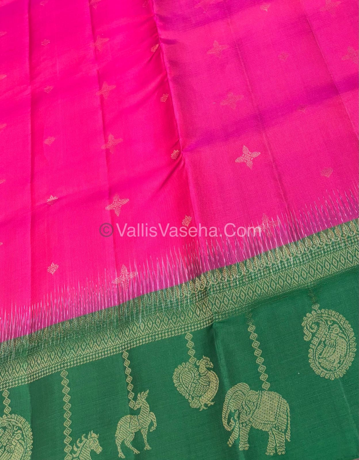 Pure Soft Silk Saree - (Merry-Go-Round Design ) - Pink with Green Shade - VVPSS059