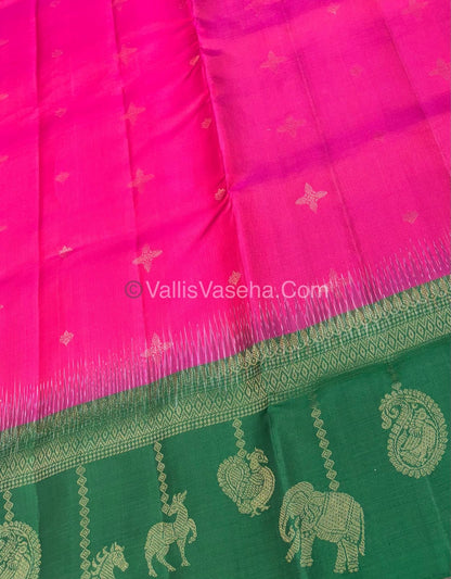 Pure Soft Silk Saree - (Merry-Go-Round Design ) - Pink with Green Shade - VVPSS059