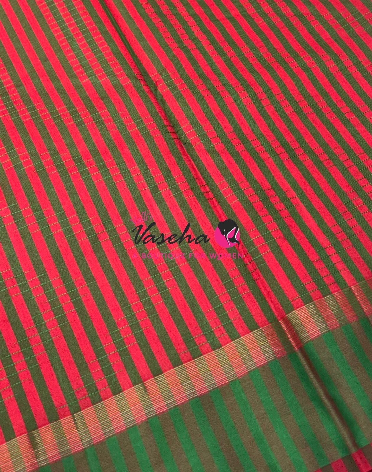 Semi Silk Saree - Thread Work Weaving - Reddish Pink With Green - VVSSS0038