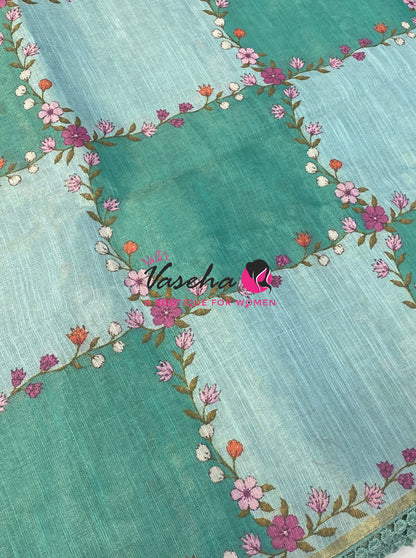 Linen Tissue Saree -  Light & Dark Combo - Ramar Blue Shade - VVLTS005