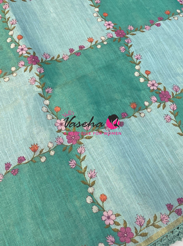 Linen Tissue Saree -  Light & Dark Combo - Ramar Blue Shade - VVLTS005