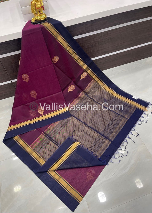 Kora Silk Saree - SICO -  Wine With Blue Shade  - VVKS002