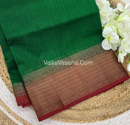 Bamboo Silk Saree - Green With Orange Shade - VVBSS003