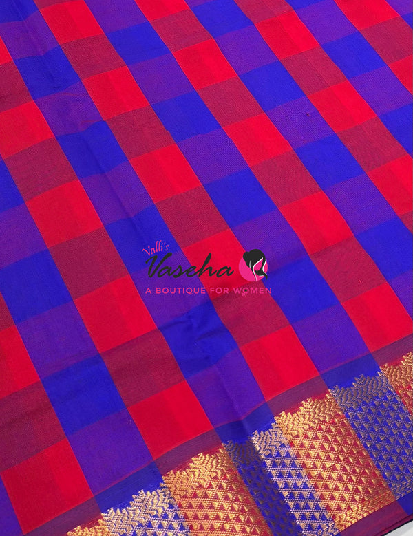 Semi Silk Cotton Saree |  Pazhum Pazhamum Checks Design |VVSSC018