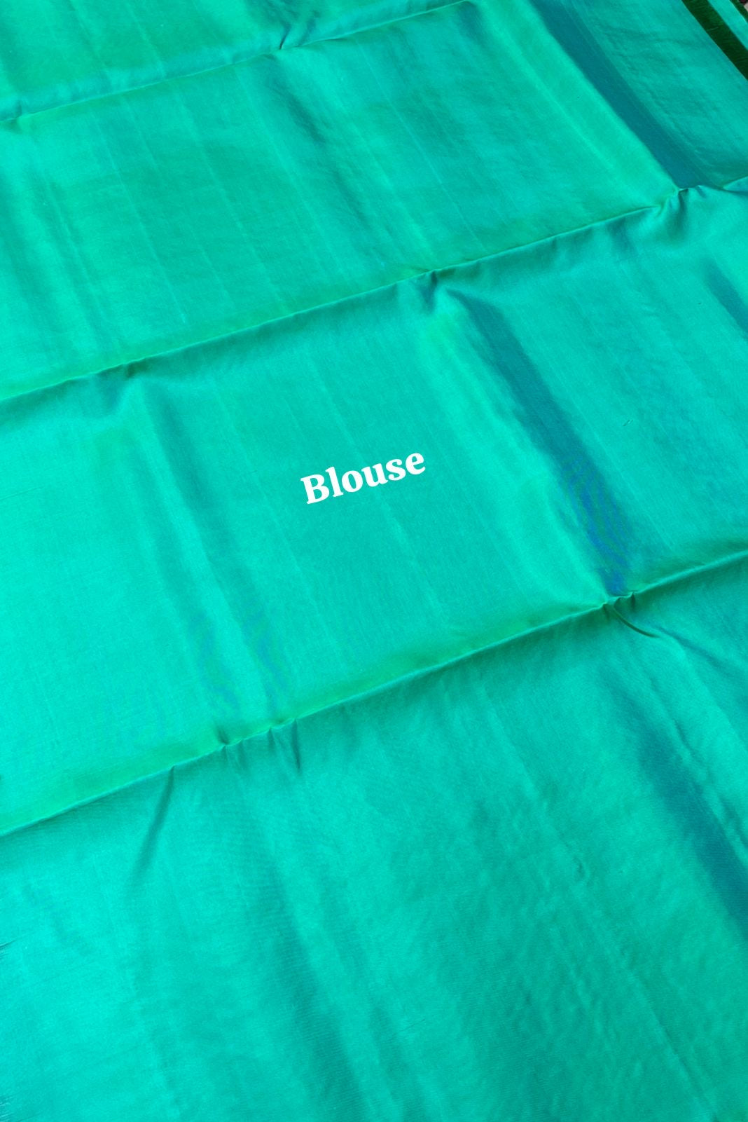 Pure Soft Silk Saree - Vaira Voosi design - Brown with Teal Bluish Green Combo - VVPSS016