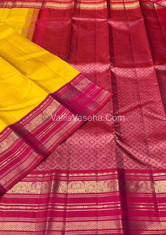 Pure Vintage Korvai Kanchipuram Silk Saree - Yellow & Pink Combo - VVPS032