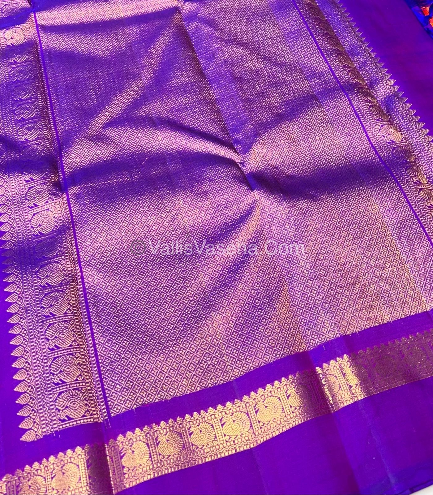 Pure Kanchipuram Silk Saree - Dual Tone Peachish Pink & Violetish Blue Combo - VVPS011