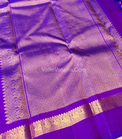 Pure Kanchipuram Silk Saree - Dual Tone Peachish Pink & Violetish Blue Combo - VVPS011