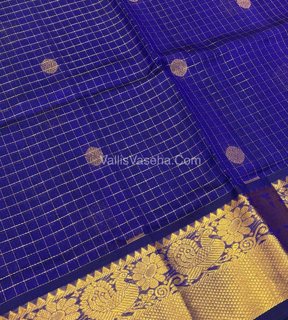 Pure Korvai Silk Cotton - Checks Pattern - Blue Shade  - VVKSC031