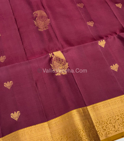 Pure Soft Silk Saree - Kanchi Border - Maroon & Yellow Combo - VVPSS046