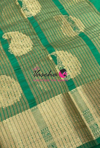 Semi Tussar Silk Saree | Green Shade |VVSTS055