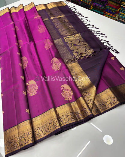 Pure Soft Silk Saree - Kanchi Border - Dark Pink & Dark Purple Combo - VVPSS046