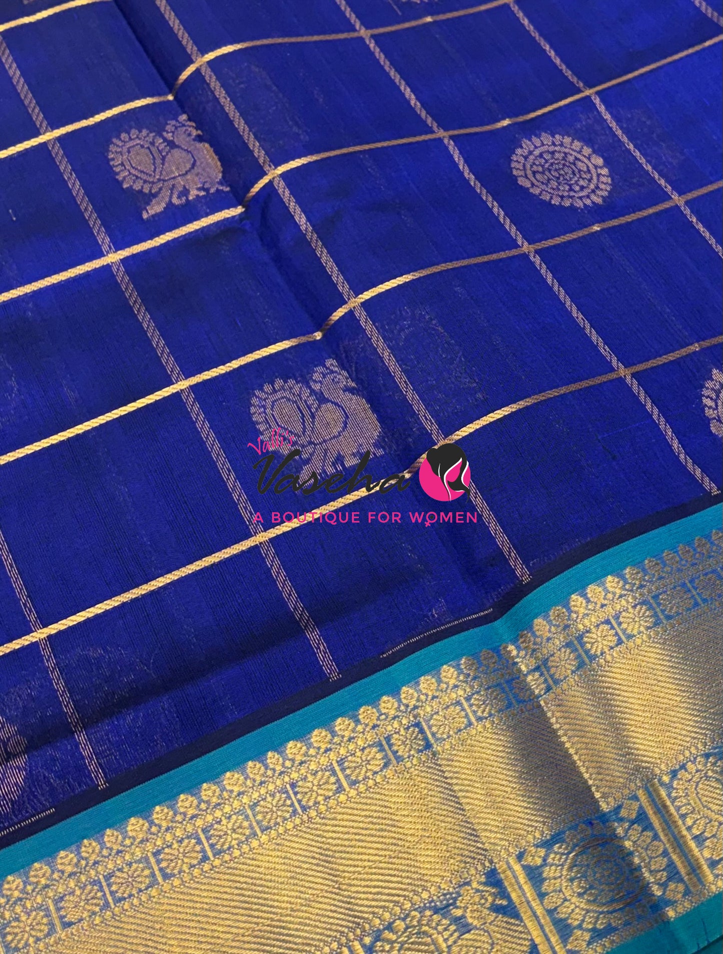 Pure Silk Cotton Saree - Mayil & Chakkaram Design - Blue With Blue Shade - VVMC001