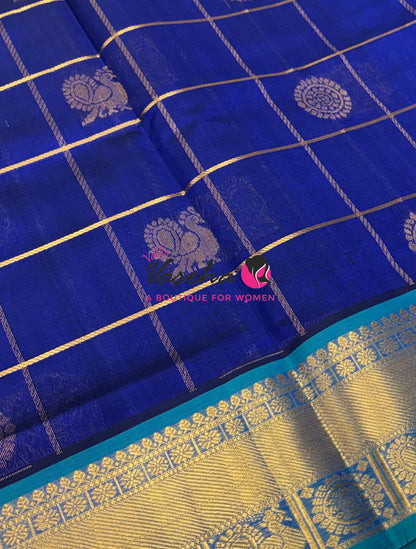Pure Silk Cotton Saree - Mayil & Chakkaram Design - Blue With Blue Shade - VVMC001