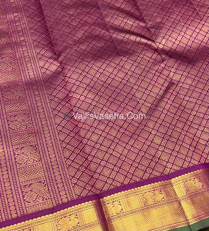 Pure Kanchipuram Silk Saree - Dual Tone Peachish Gold With Purple Shade  - VVPS022