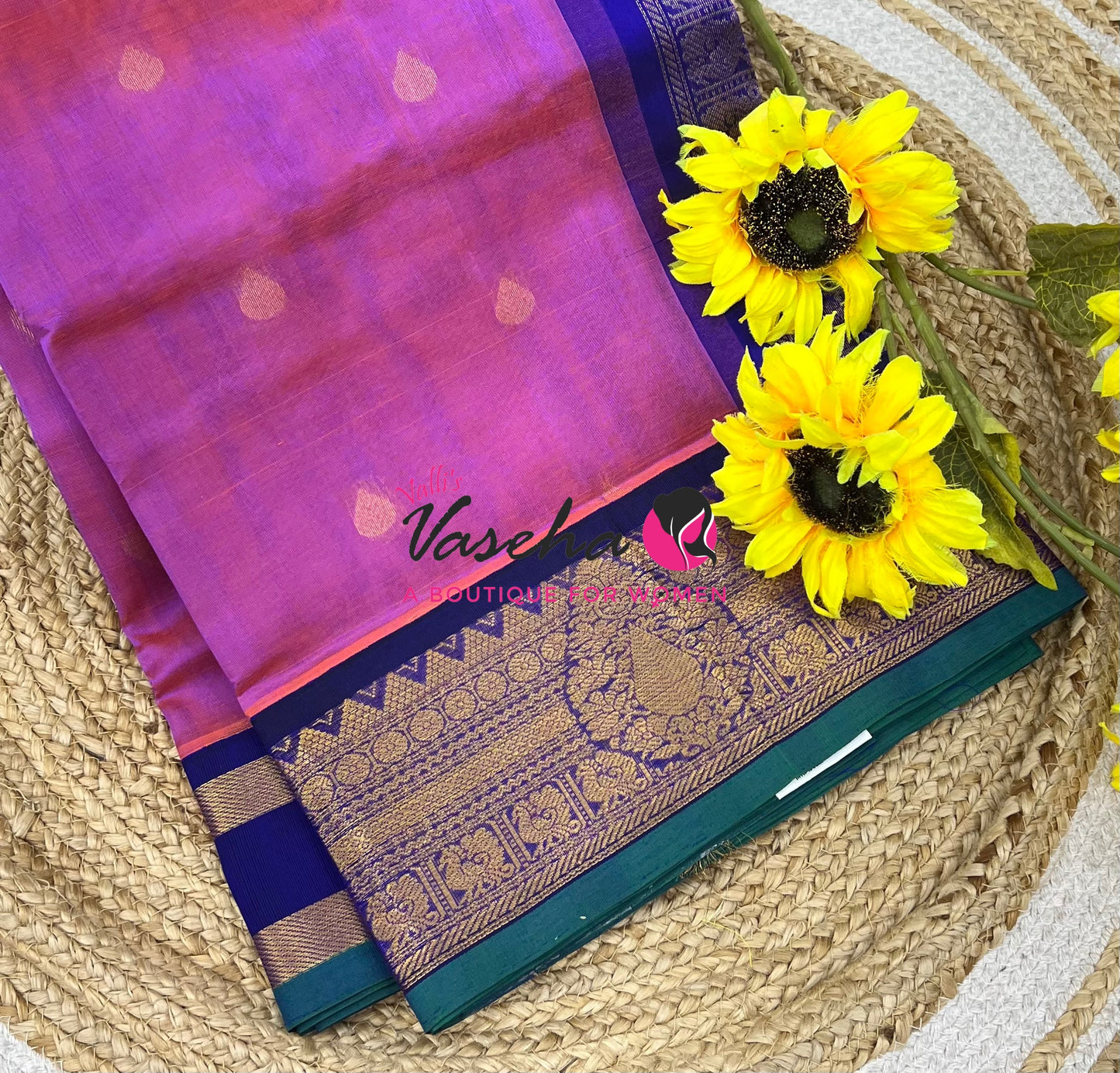 Pure Korvai Silk Cotton Saree - pinkish purple with purple- VVKSC019